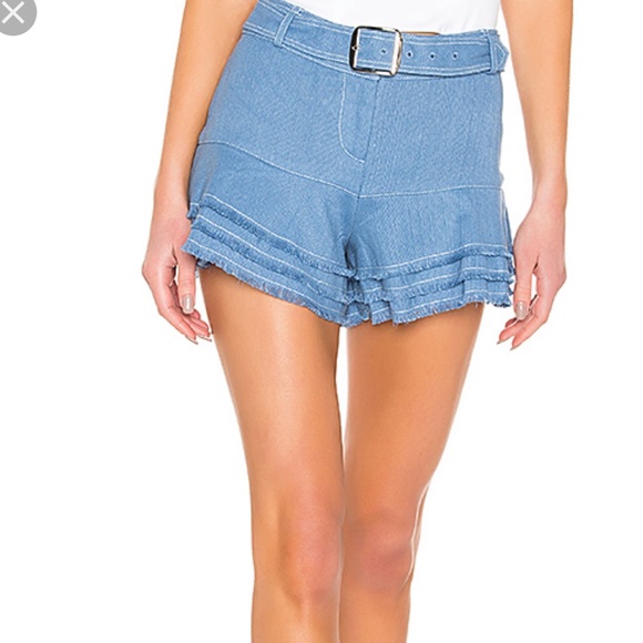 Alexis Pants - Alexis Blue Jaymes Belted Tiered Frayed Hem Shorts